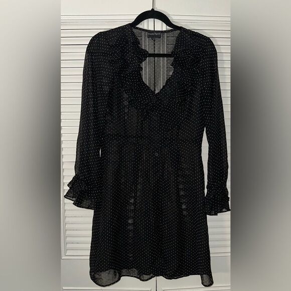 Nanette Lepore Sheer Polka Dot Ruffled V-Neck & Sleeve Dress Size 4 *NO SLIP* - Picture 1 of 9